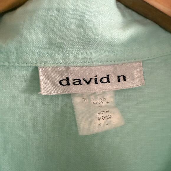 DAVID N | 100% Linen Sea Foam Green Button down 3/4 Sleeve Shirt | Medium - Picture 4 of 8